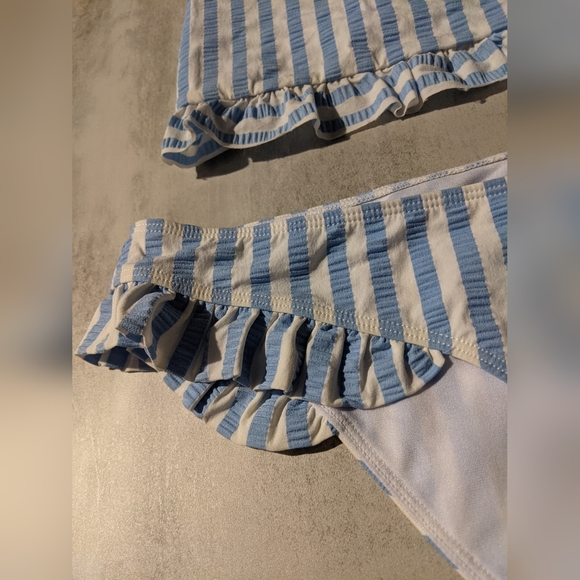 NWT Free People x Paper Blue White Striped Ruffle Bikini, L / XL - Picture 5 of 15